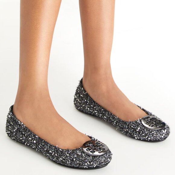 Tory Burch $348 LUREX SPARKLY BLINGY Minnie Ballet Travel Flats Tweed MANY SIZES - Picture 13 of 13